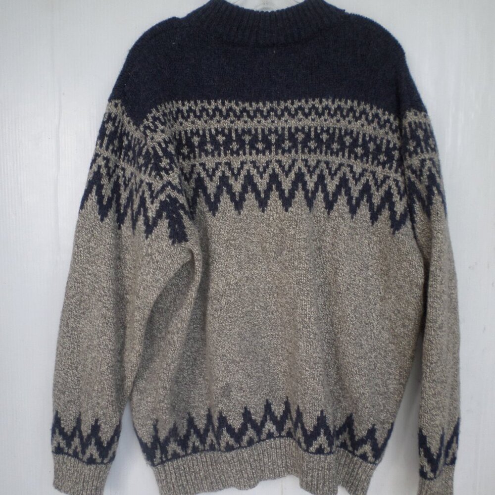 L. L. Bean Fair Isle Lamb's Wool Nordic Sweater Mens Size XL Grey/Black - Picture 4 of 5